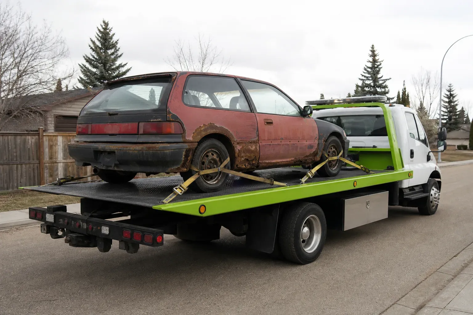 AI-created illustration of a damaged vehicle awaiting collection