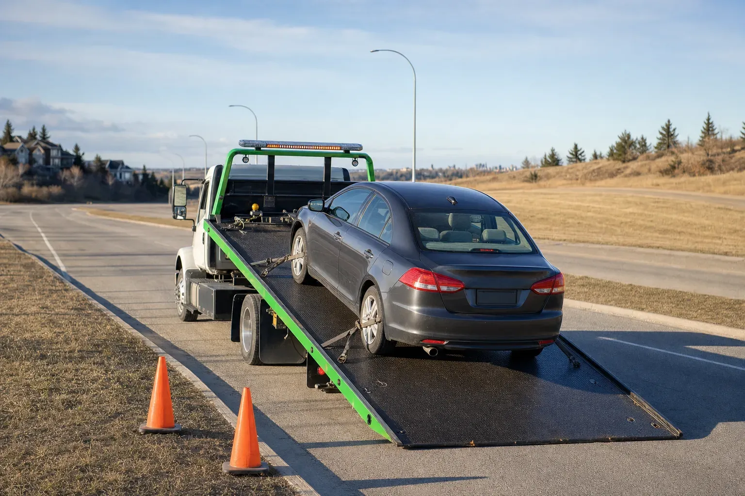 AI-created illustration of a tow truck collecting a vehicle